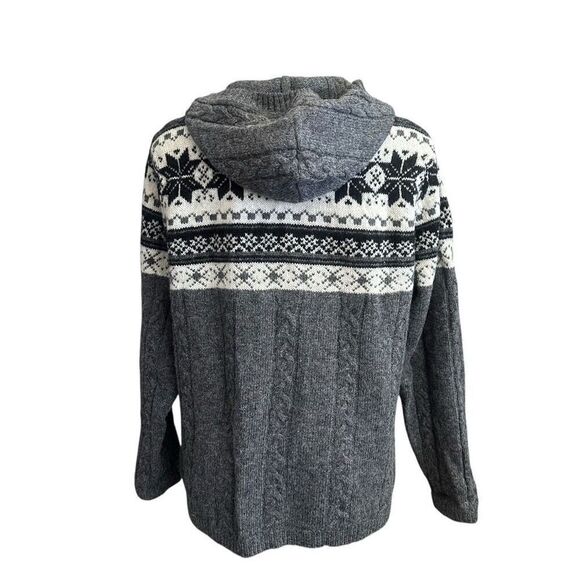 Carroll Reed Gray Nordic Fair Isle 100% Wool ButtonDown Hood Cardigan Sweater L - Picture 4 of 8